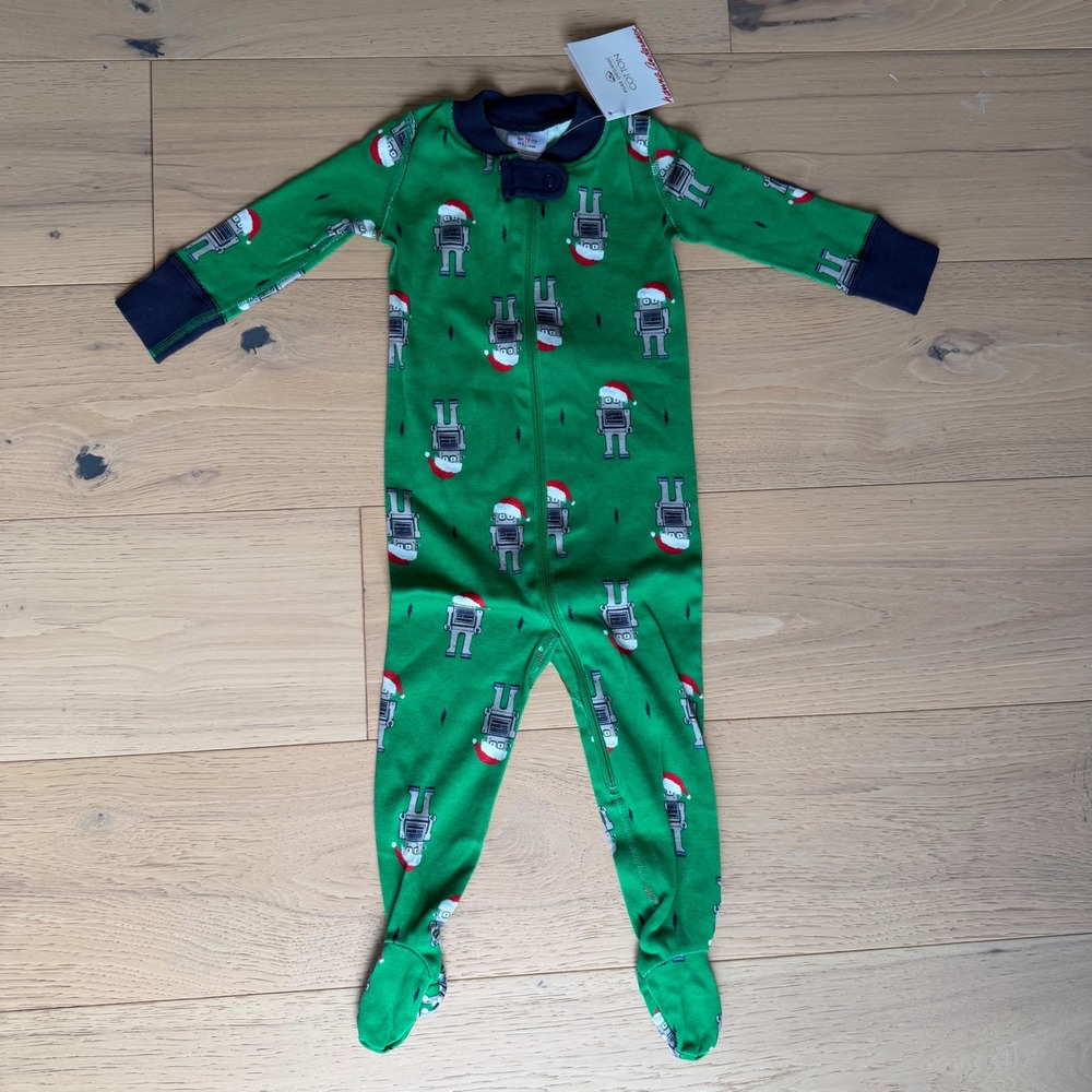 Hanna Andersson Christmas Robot Organic Cotton Footed Sleeper 9-12M NWT